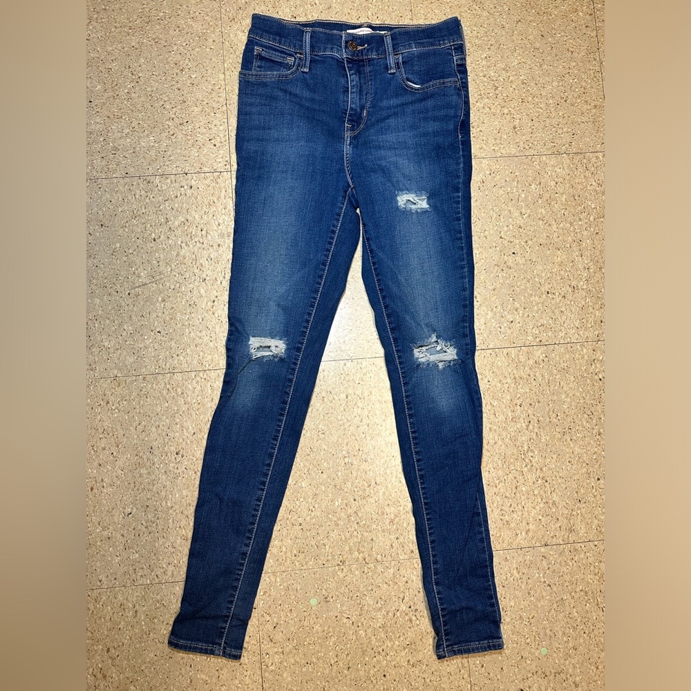Levi's Women 720 High‎ Rise Super Skinny Jeans Denim Dark Wash Distressed 26x30